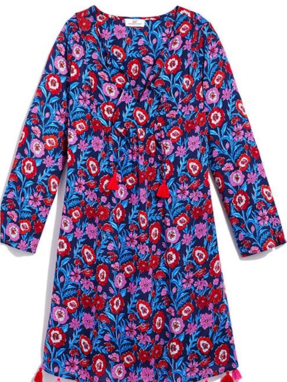 Vineyard Vines Navy Floral Mini Dress with Red & Pink Blooms